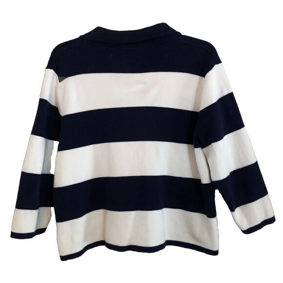 Lands End Nautical Stripe Cardigan Jacket Womens L Double Breasted Navy Cotton - Picture 6 of 13